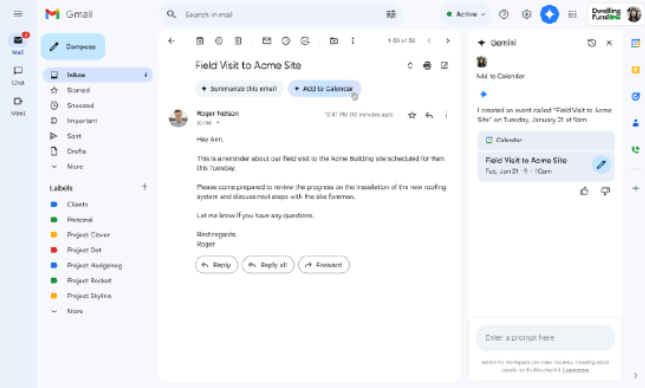 谷歌Gmail新增智能 “添加到日历” 功能，让安排变得更轻松！