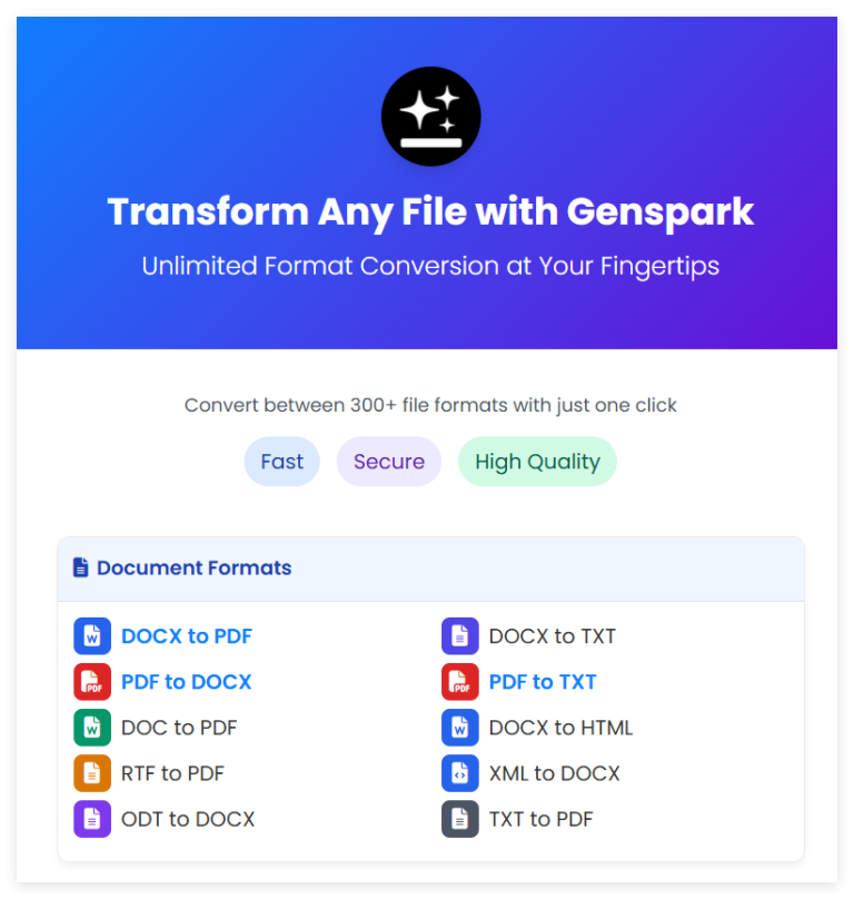 ​Genspark Super Agent新增文件转换工具，支持转换超 400 种文件格式