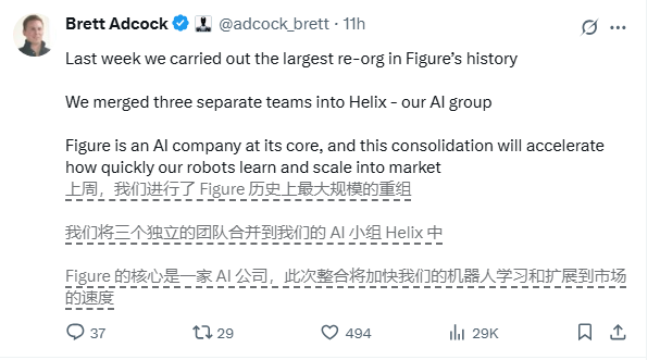 Figure完成史上最大重组:三大技术团队合并成AI核心小组Helix